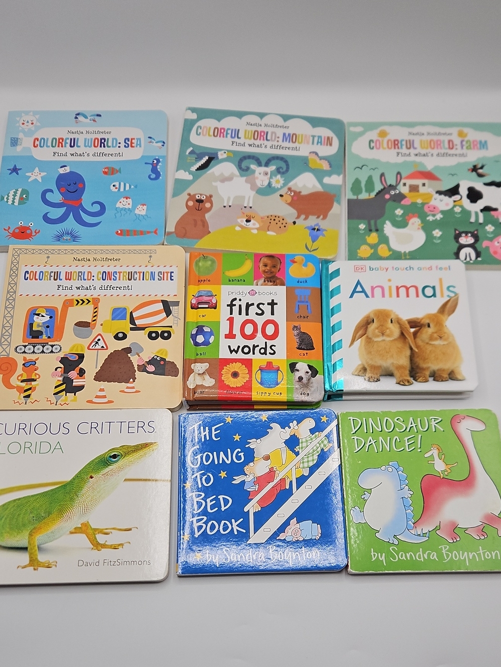 Set of 9 Colorful Baby Board Books - Animals, First 100 Words, Dinosaurs